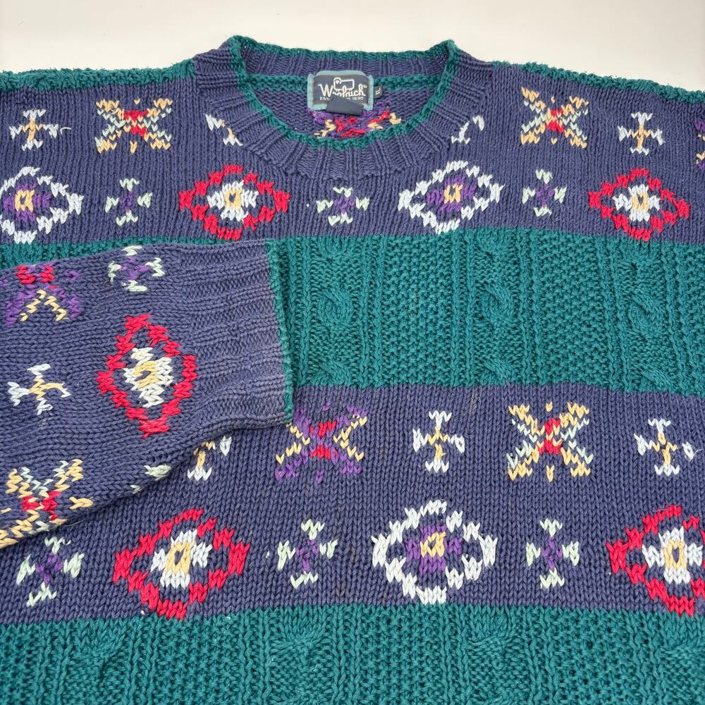 Woolrich Mens XL Multicolor Cable Knit Patterned Long Sleeve Pullover Sweater